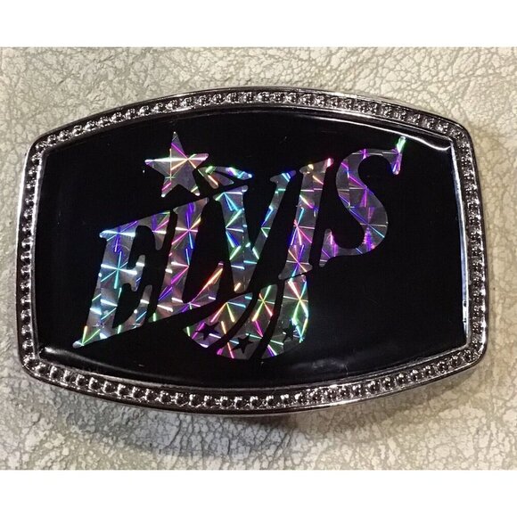 Elvis 3 1/2 x 2 1/4 Holographic Sticker Hippie Belt Buckle Rare 1983 - Picture 1 of 3